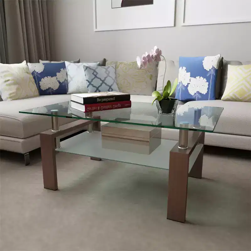 Glass Rectangular Walnut Glass Coffee Table, Transparent Coffee Table, Living Room Modern Side Table, Living Room Furniture
