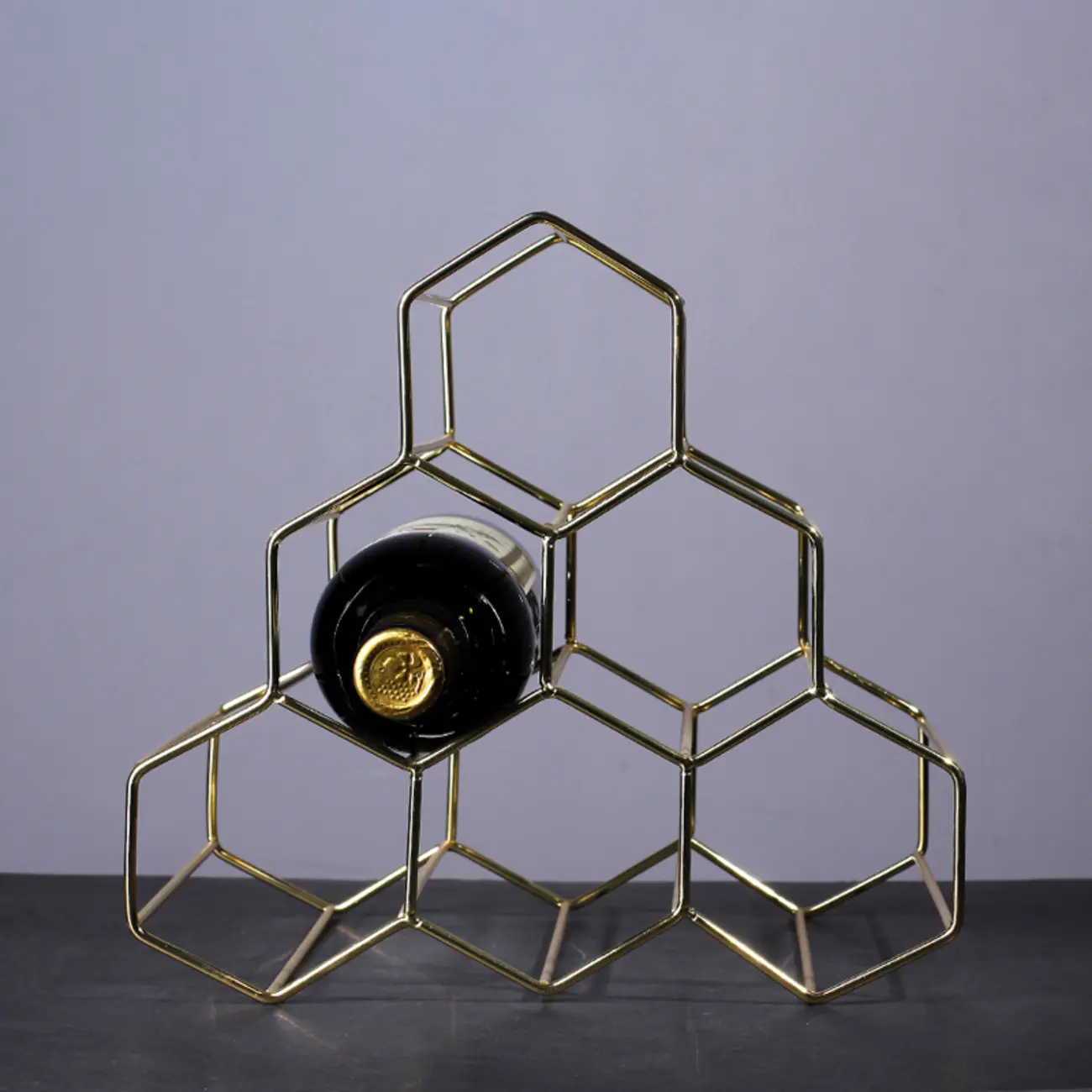 Modern Wine Rack Golden Honeycomb Countertop Bottle Holder