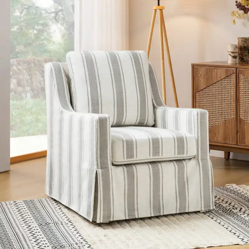 Stan Farmhouse Slipcover Rocking Swivel Chair by