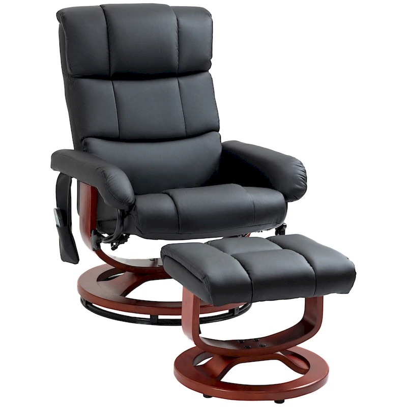 Black 28.8 High Back Swivel Recliner Chair with Ottoman