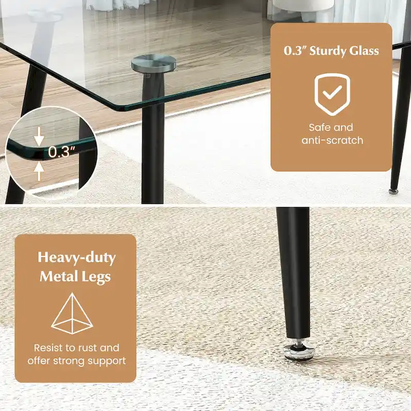 Gymax Modern Glass Dining Table Rectangular Dining Room Table W/Metal
