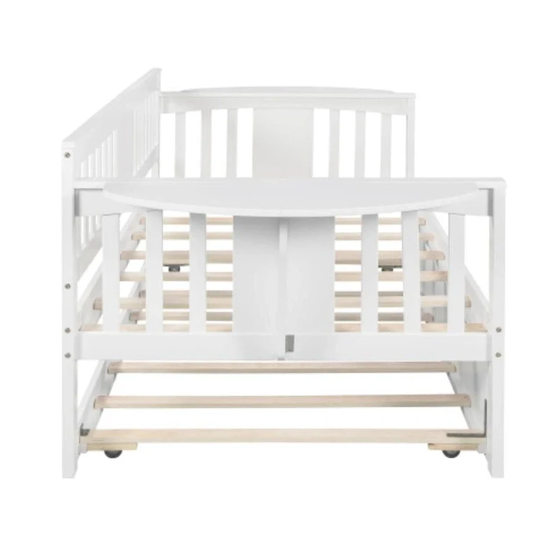 Twin Wooden Daybed with Trundle Bed in White