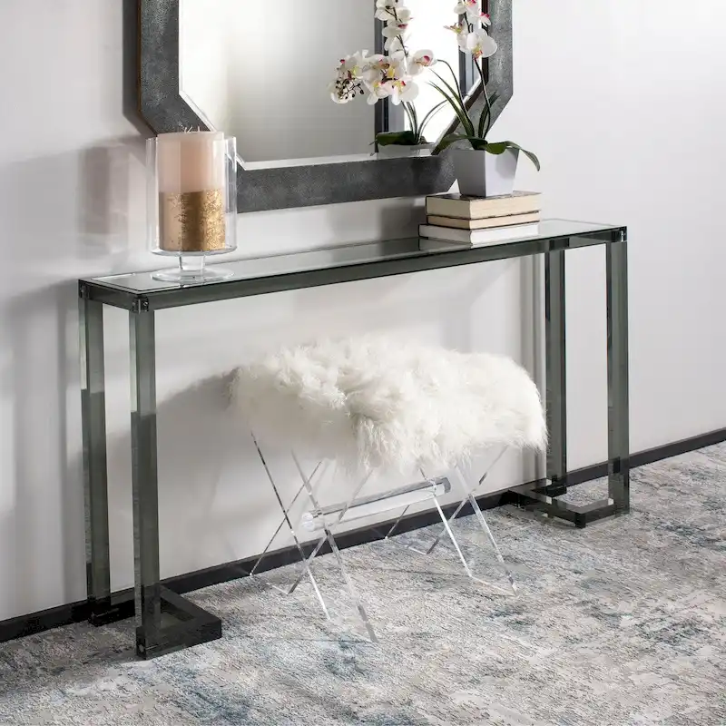 Acrylic Console Table with Greek Key Legs – Black / Clear