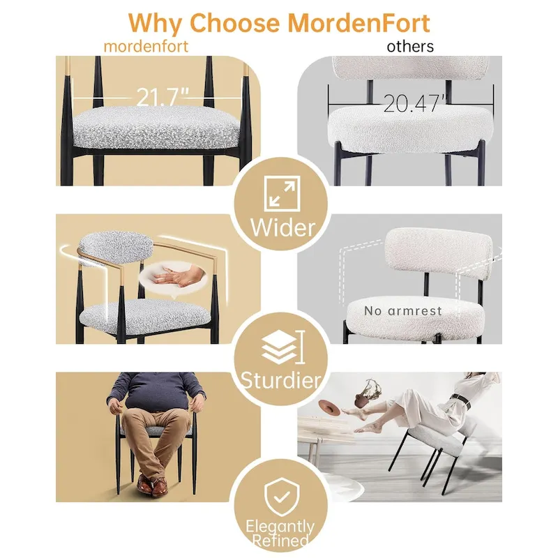 Boucle Upholstered Dining Chair with Metal Frame