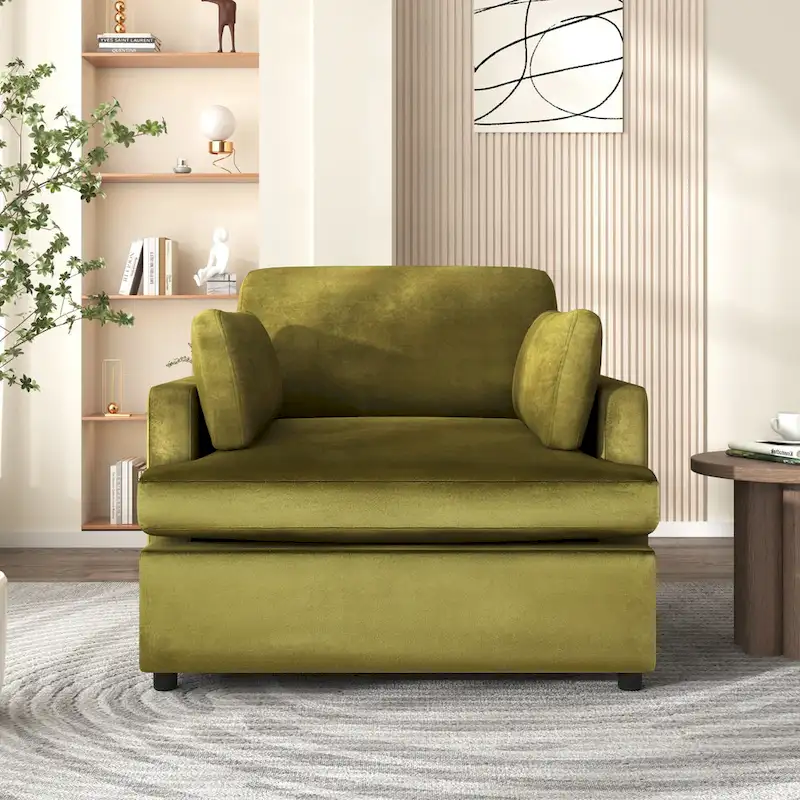 Green Oversized Accent Chair with Armrest Cushions and Angled Legs – 37