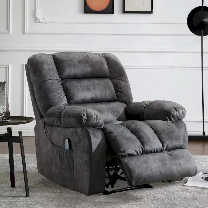Grey / Camel Fabric Manual Recliner Chair with Massage and Heat – Rocking or Non-Rocking – 1 Person