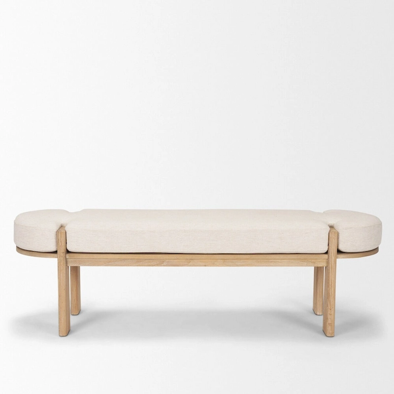 Sohan Light Brown Elm Wood w/ Oatmeal Fabric Bench