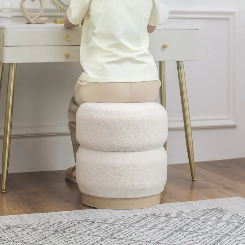 Adeco Teddy Round Upholstered Ottoman Stool