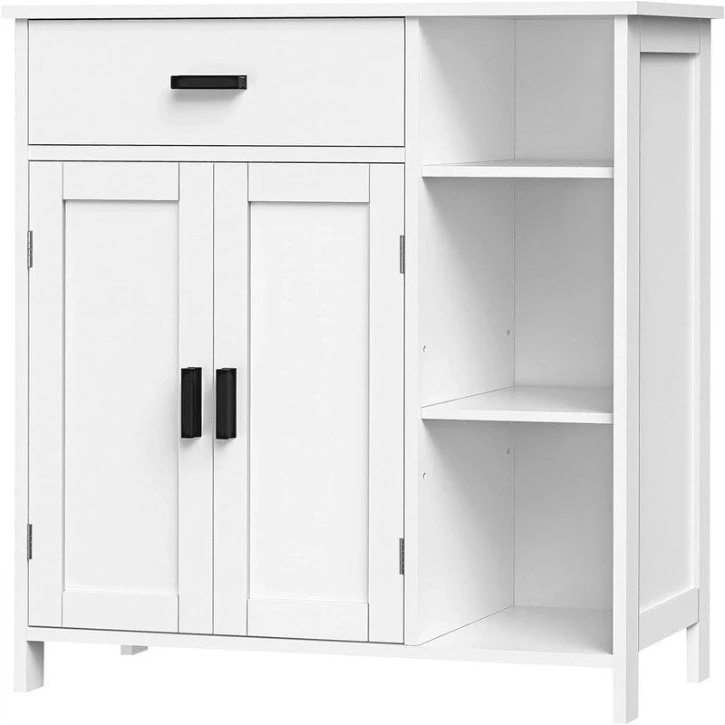 White Floor Storage Cabinet with Door & 3 Shelves, Single-Person Assembly