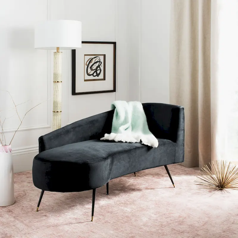 Black/Gold Velvet Retro Glam Settee - 57.5 W x 27 D x 28 H - 58Wx27Dx28H