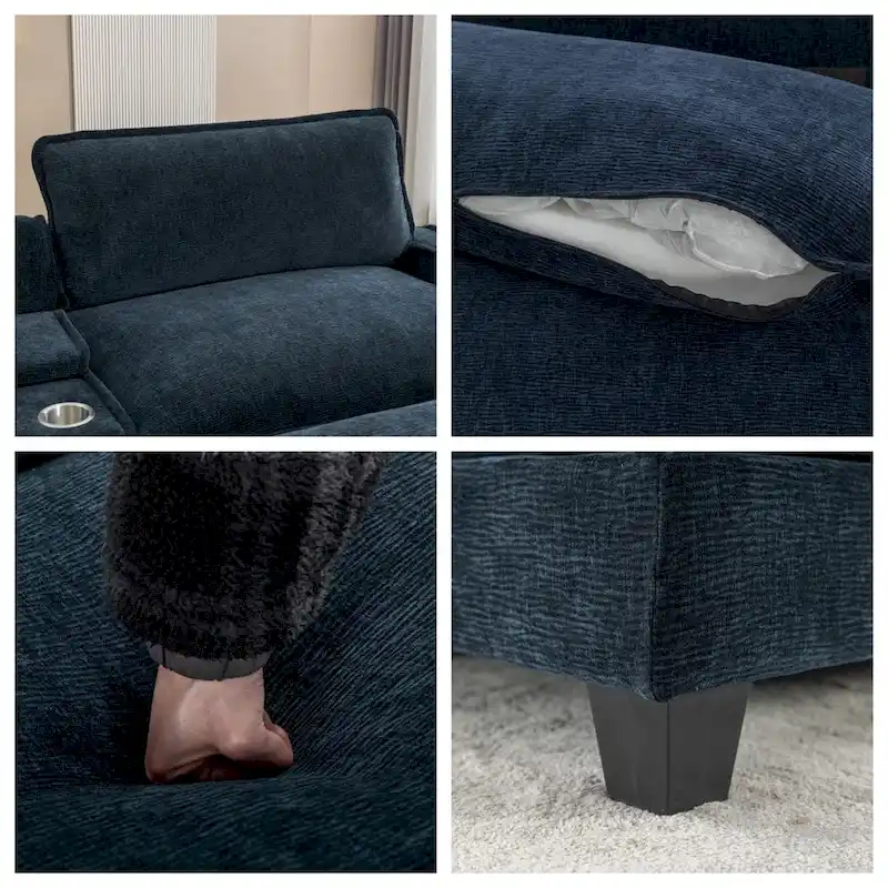 112.6  Chenille Upholstered Sectional Sofa with 2 Removable Ottoman