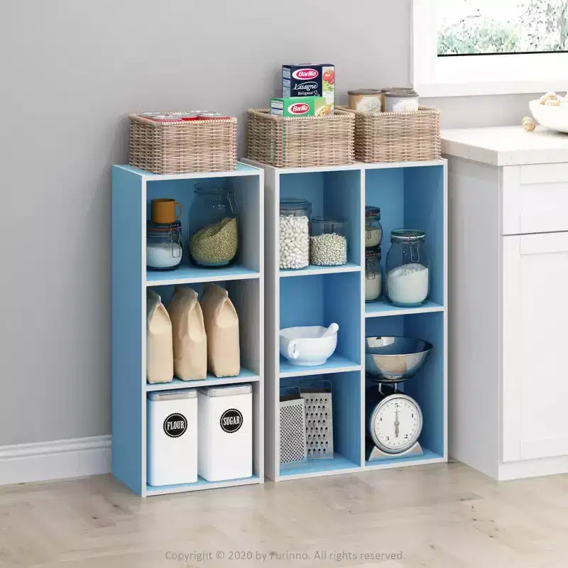 Furinno 3 Cube Reversible Bookcase Floor Standing Bookshelf Horizontal Vertical,White/Green/Blue/Pink
