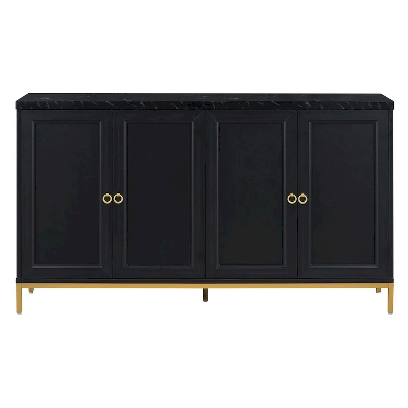 Black & Light Grey 4-Door Sideboard with Faux Marble Top - 59.3 Inch