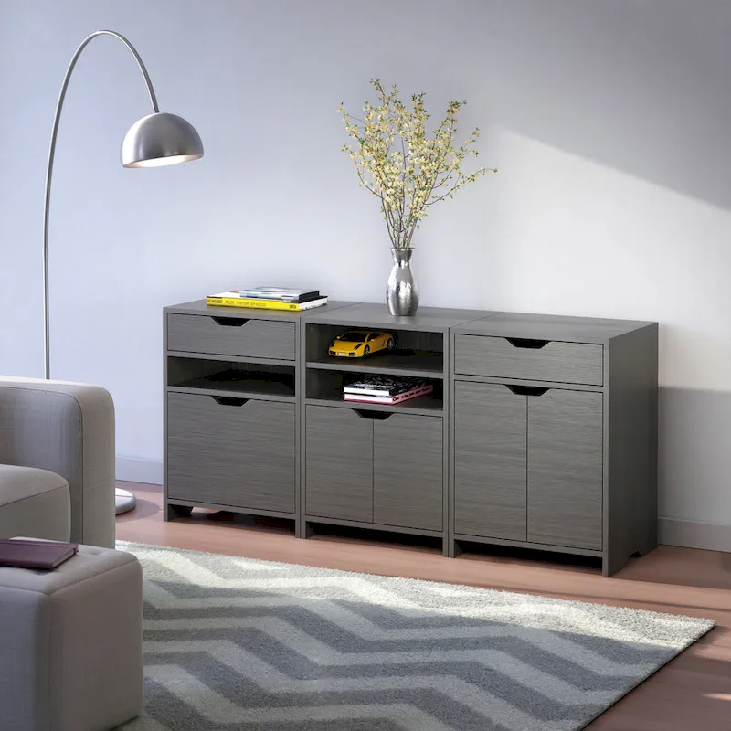 Grey Lacquer 3-Piece Storage Cabinet Set