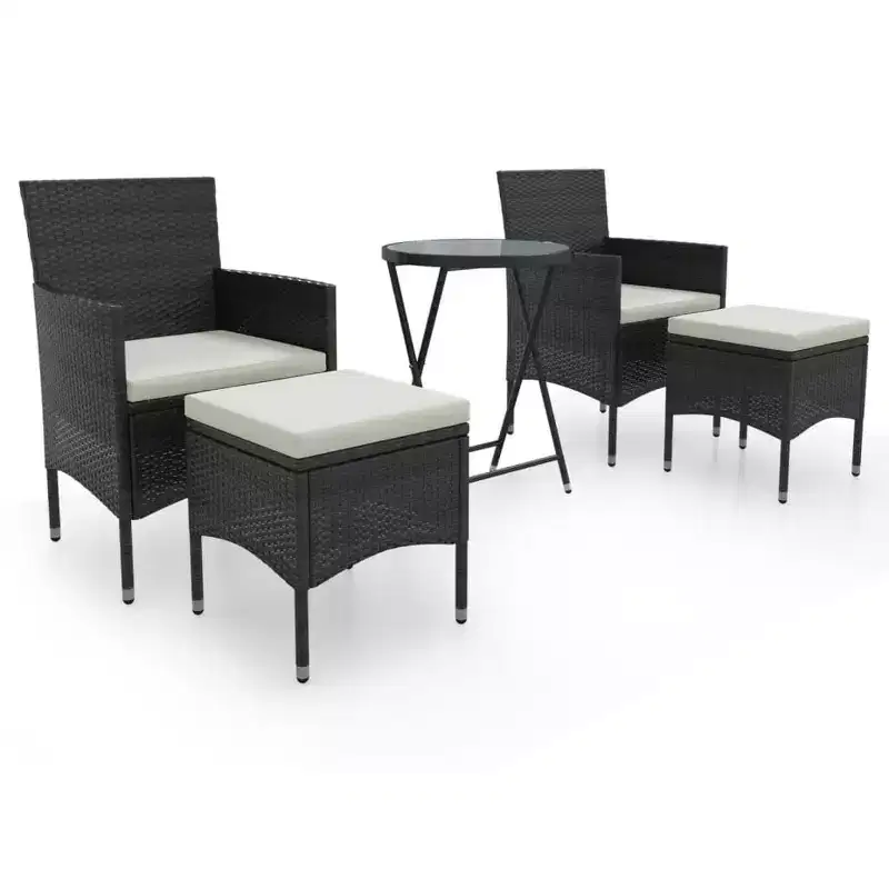 vidaXL Patio Bistro Set Bistro Table 3 Piece Poly Rattan and Tempered Glass