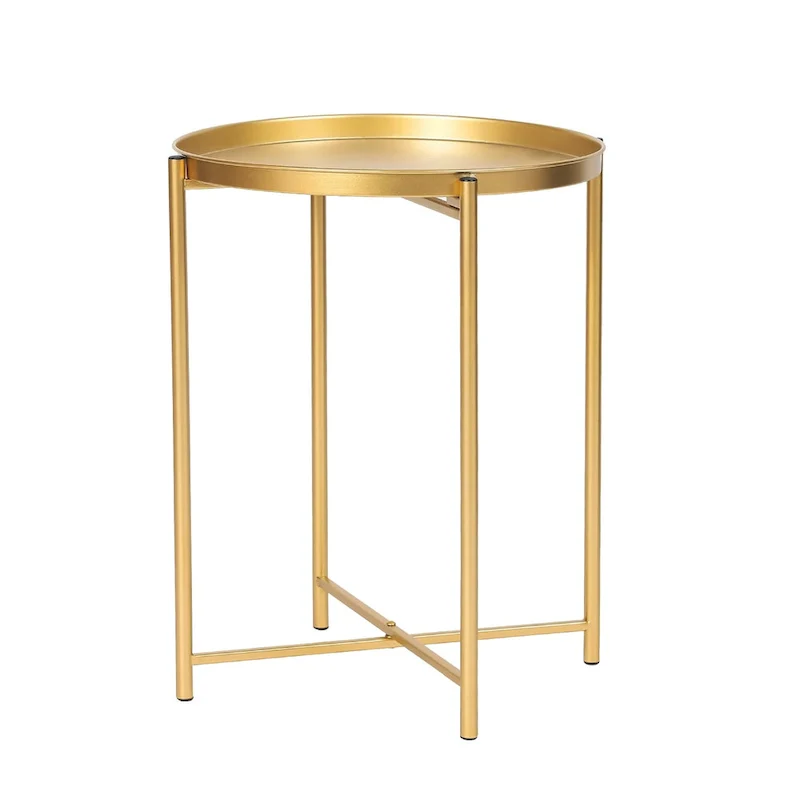 Gold End Table Metal Waterproof Snack Beside Table Accent Coffee Table - 16.9(D)x 16.9(W)x 20.5(H)