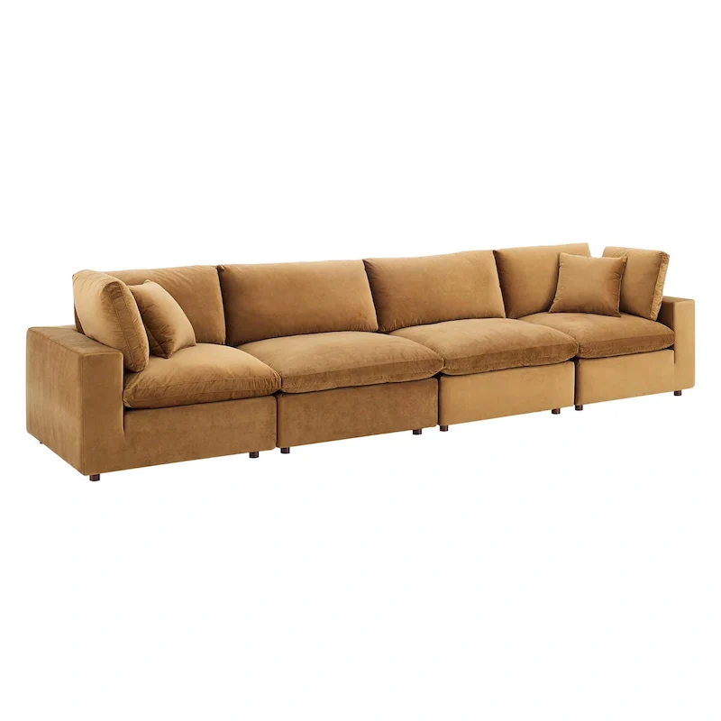 Down Filled Overstuffed Performance Velvet 4-Seater Sofa