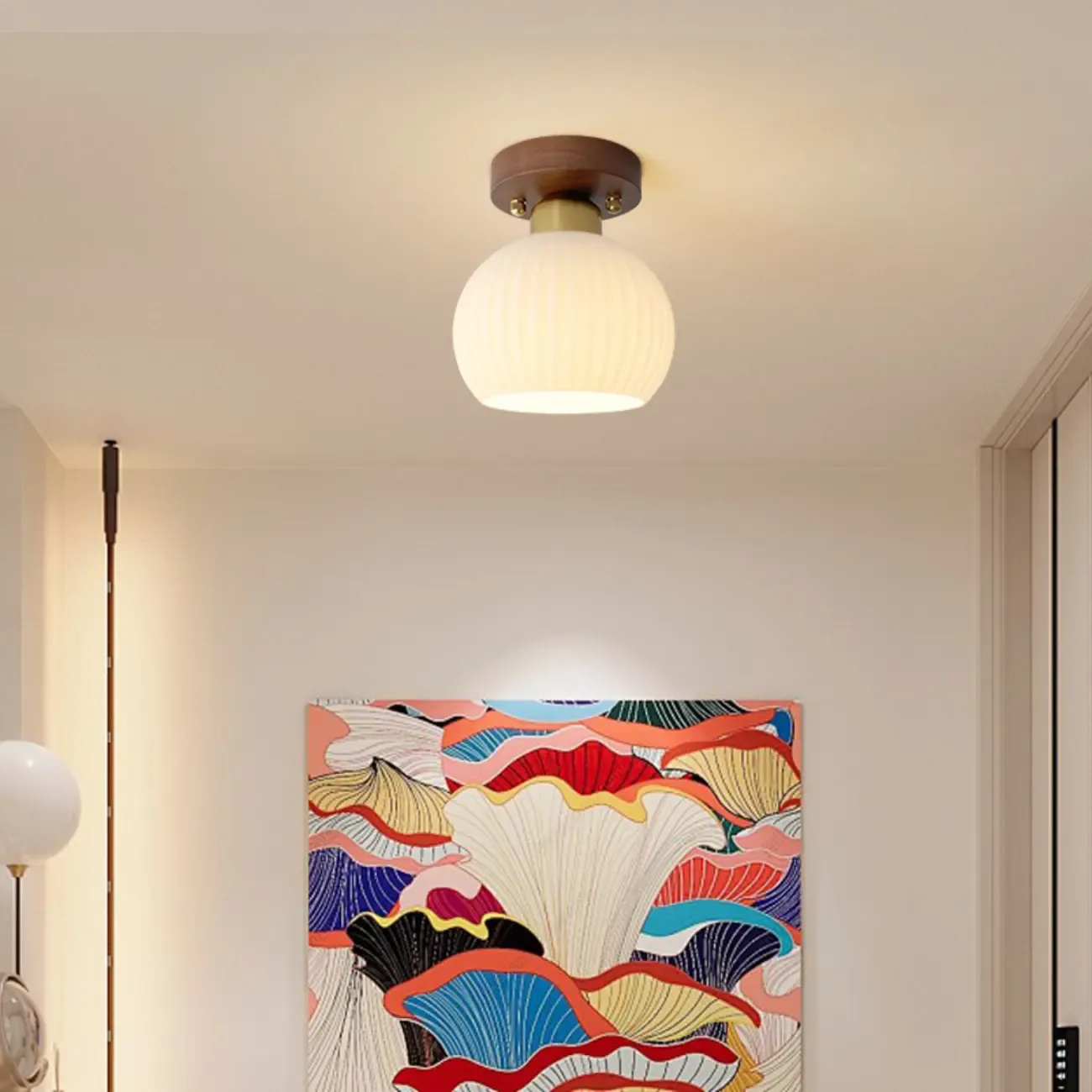 Modern Creamy 1-Light Glass Dome Semi Flush Ceiling Light