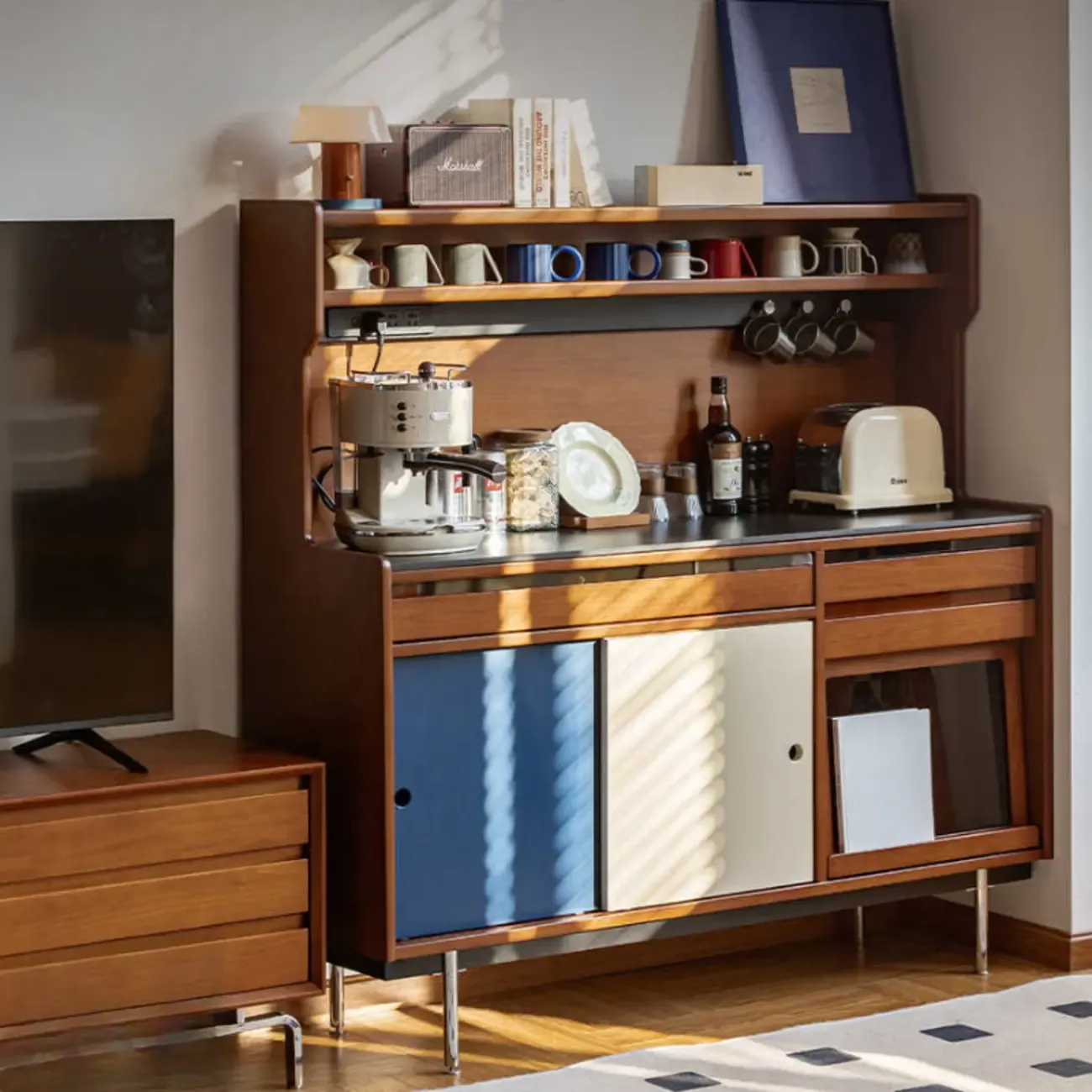 Modern Wooden Buffet Table with Storage Cabinets