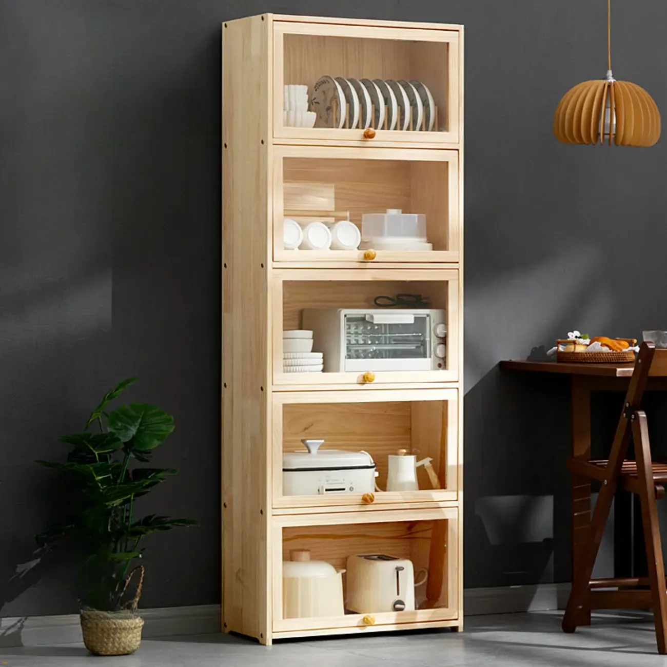 Kitchen Natural Wooden Multi-Shelf China Cabinet