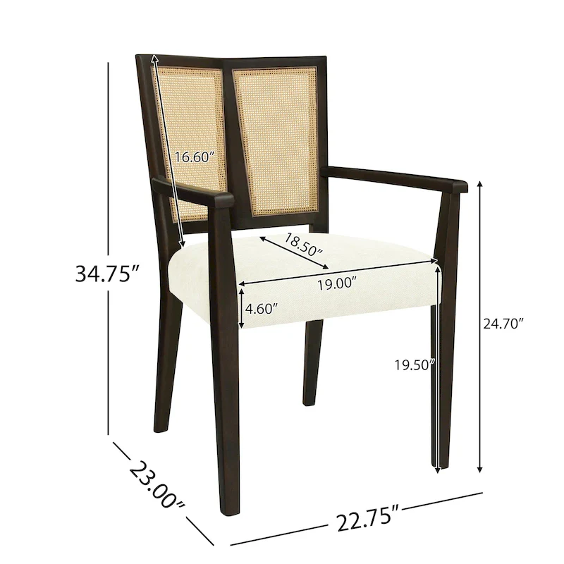 Christopher Knight Home - Harrison Mid-Century Upholstered Arm Dining Chair Set of 2 with Rattan Back