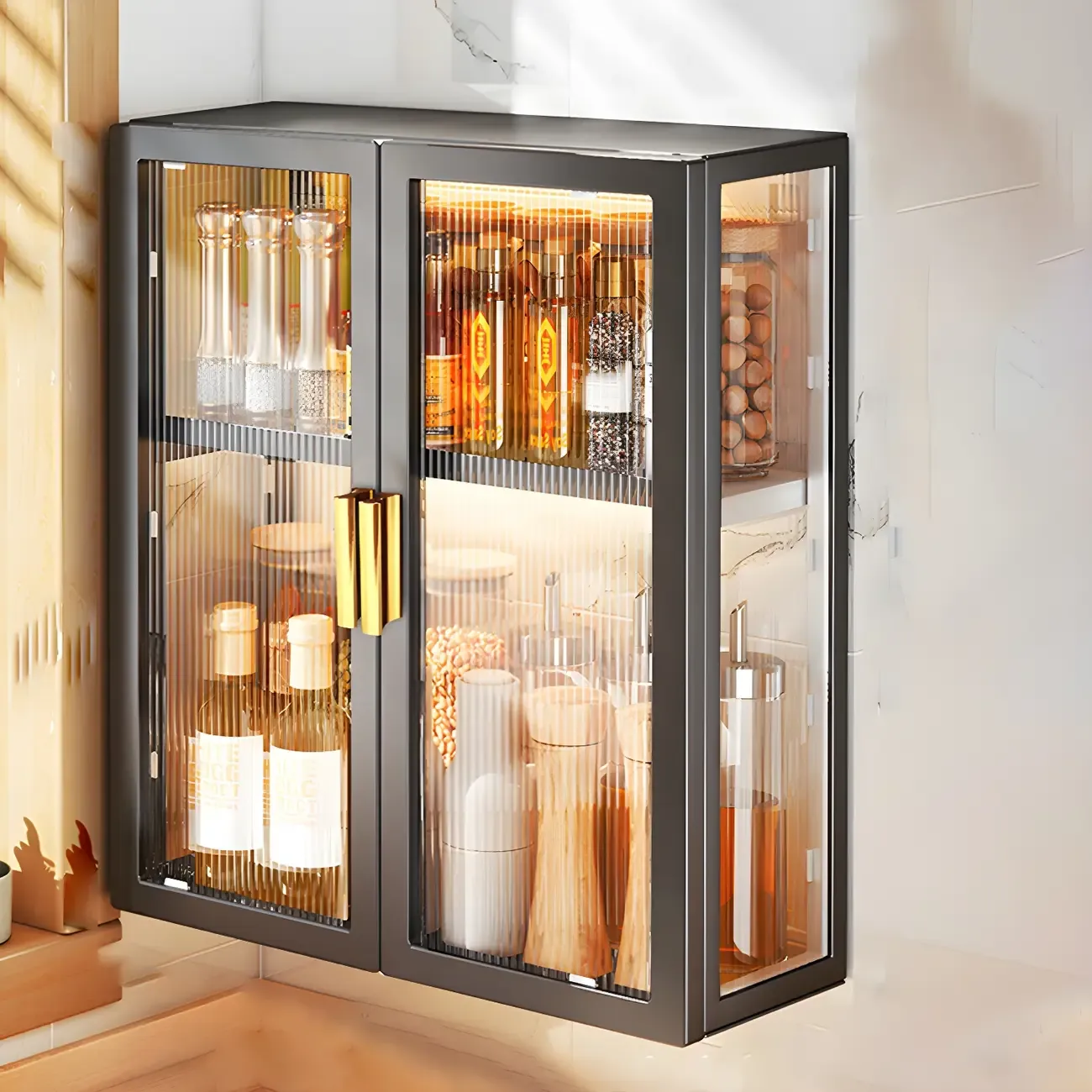 Kitchen Black Modern Metal Floating China Cabinet