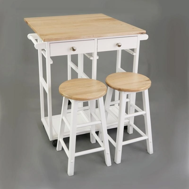 Wooden Breakfast Cart with Drop-Leaf Table, American Maple Top - N/A