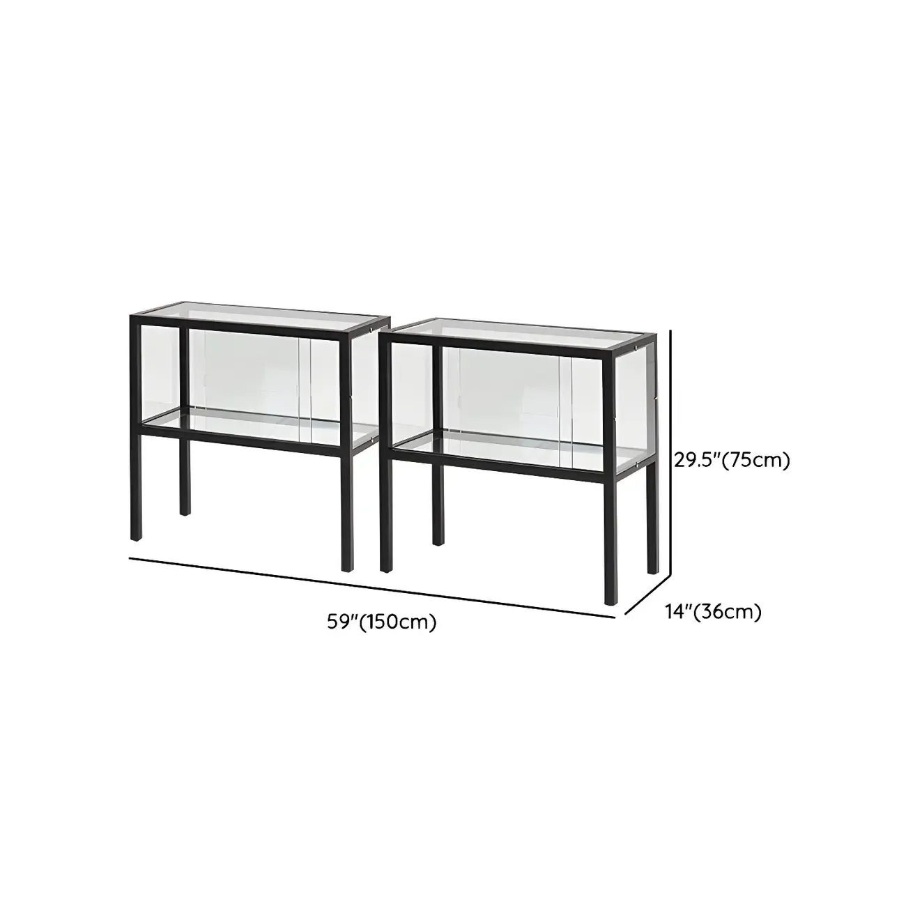 Modern Black Glass Display Cabinet with Metal Frame