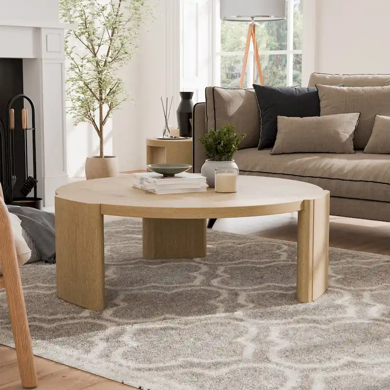 Furniture of America Minst Modern Oak Wood Round Coffee Table