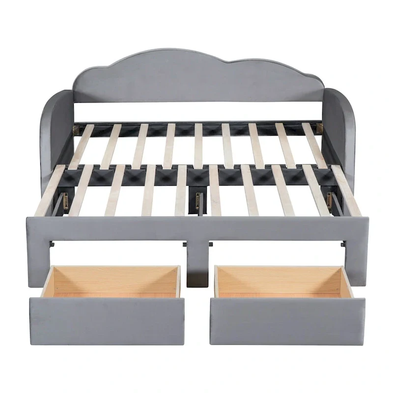 Twin Cloud Velvet Daybed with Trundle, Drawers, and USB