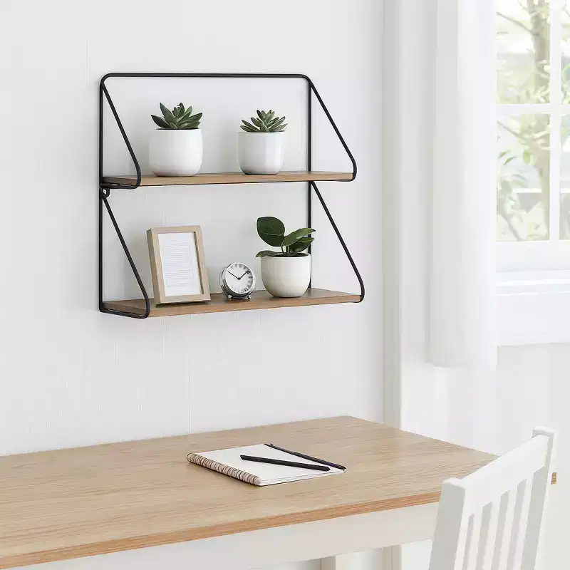 Metal and Wood Wall Mounted Shelf for Home - Hanging Storage Organizer for Living Room, Bedroom, Office or Entryway Display - 20