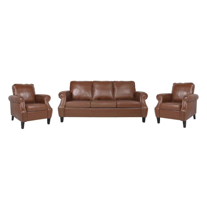 Dowd Faux Leather 3 Piece Club Chair and Sofa Set by Christopher Knight Home