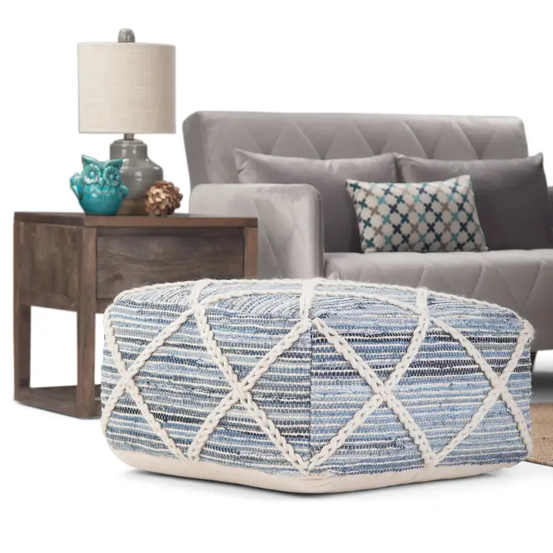 Square Knit Pouf Ottoman Footrest Living Room Bedroom Accent