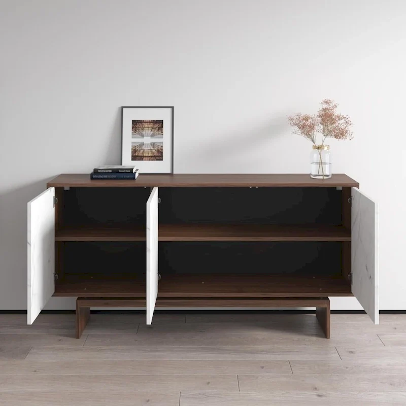Modern Matte Sideboard / Buffet – Walnut/Black / Walnut/White
