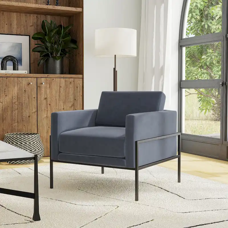 Modern Upholstered Club Chair, Camel/Grey/Blue/Brown, Metal Frame, Single