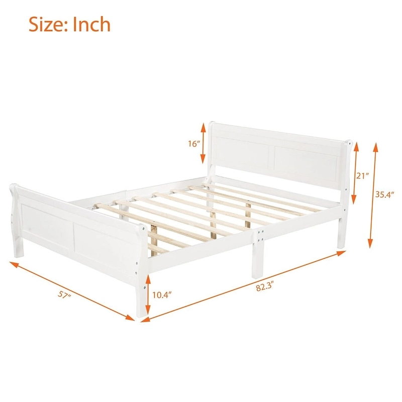 Twin/Full/Queen Wood Frame Sleigh Bed with Footboard