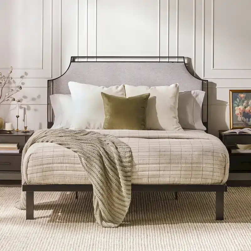 Middlebrook Designs Upholstered Curved Metal Queen Bedframe