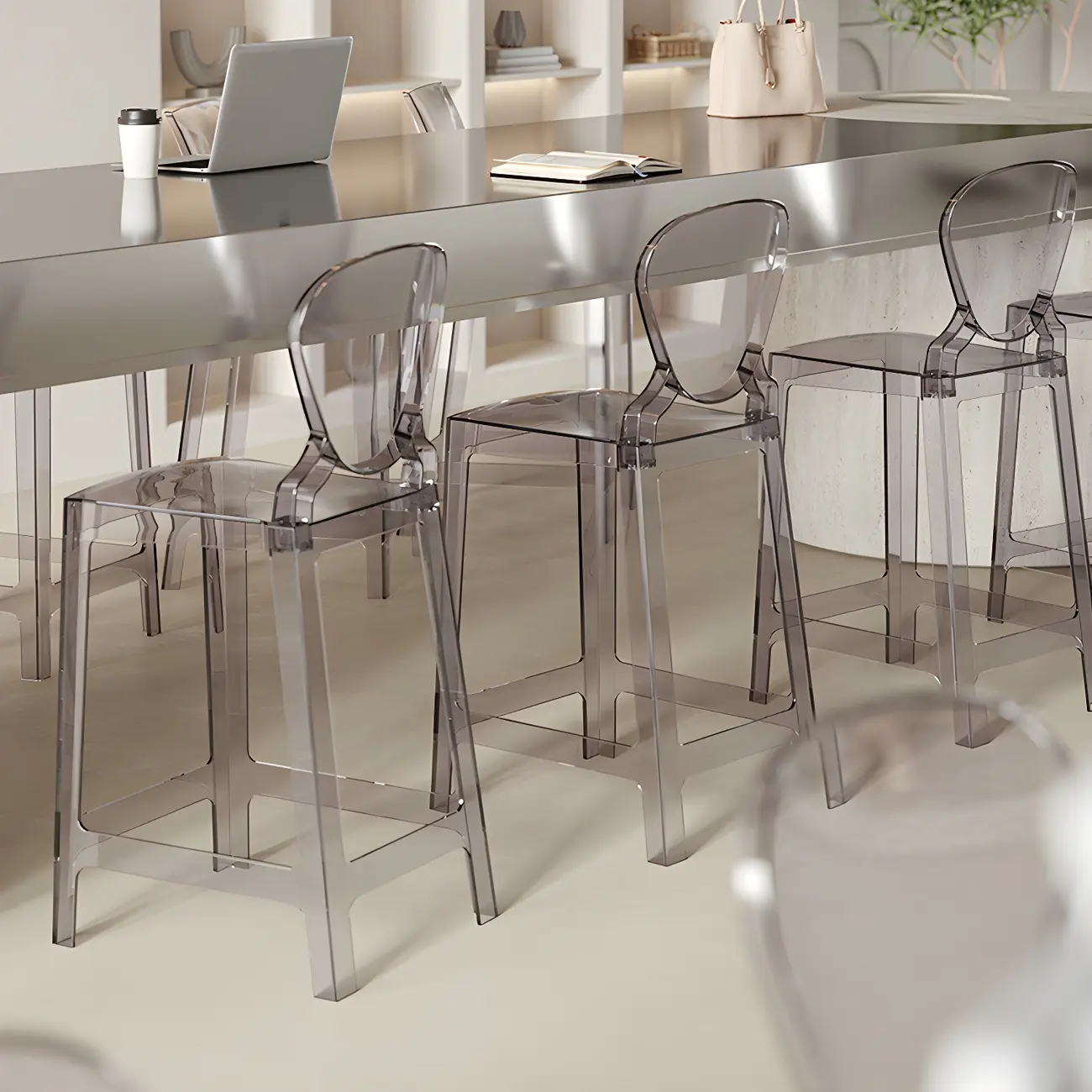 Modern Acrylic Smooth Elegant Circular Backrest Bar Stool