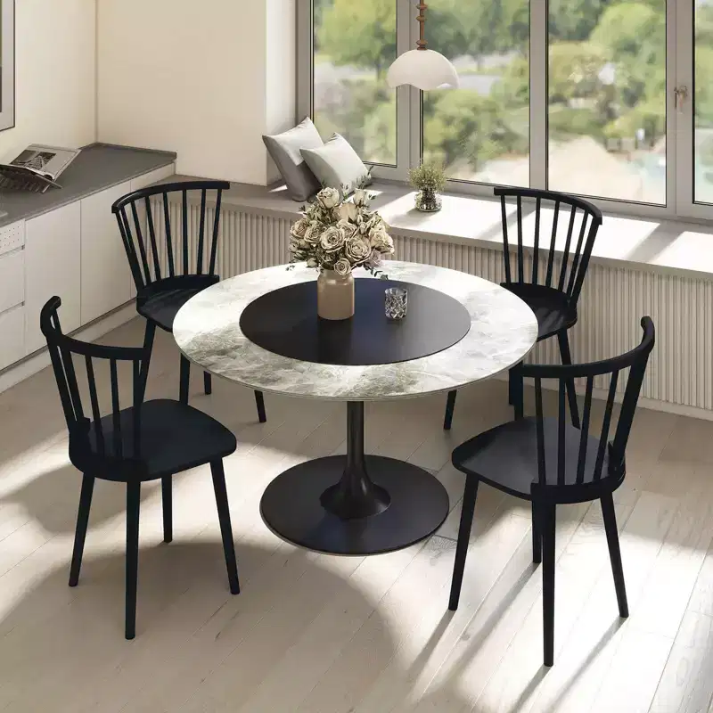 Costway 2PCS Rubber Wood Windsor Dining Chairs with Spindle Back for Living Room Black/Natural