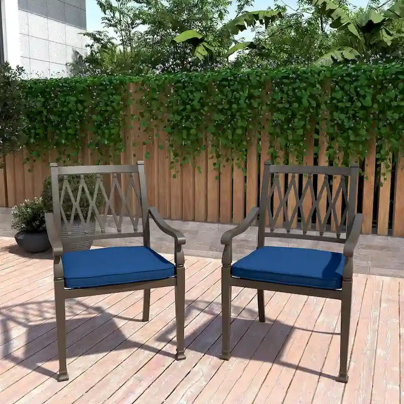 Patio Cast Aluminum Lattice Dining Chairs with Cushions (Set of 4)