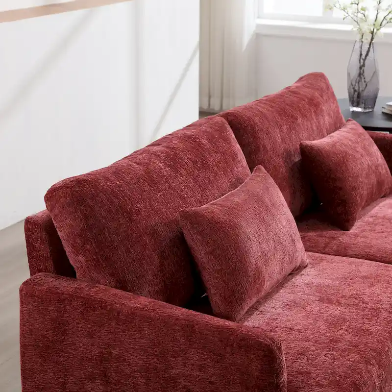 Red 68.9  Chenille 2-Seater Sofa with Detachable Cushions