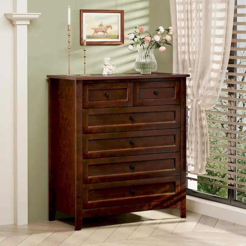 Solid Wood Spray-painted 6 Drawer Chest