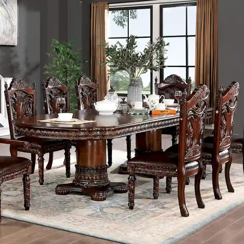 Traditional Cherry Solid Wood 7-Piece Expandable Dining Table Set