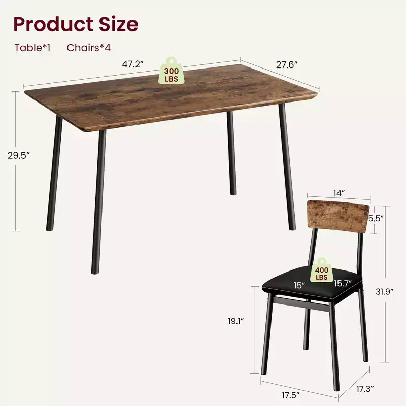 Dining Table Set for 4 with 4 Upholstered Chairs, Dining Room Table Set for 4 w/Beveled Edge Design, Wood Kitchen Table Chairs Set of 4 for Dining