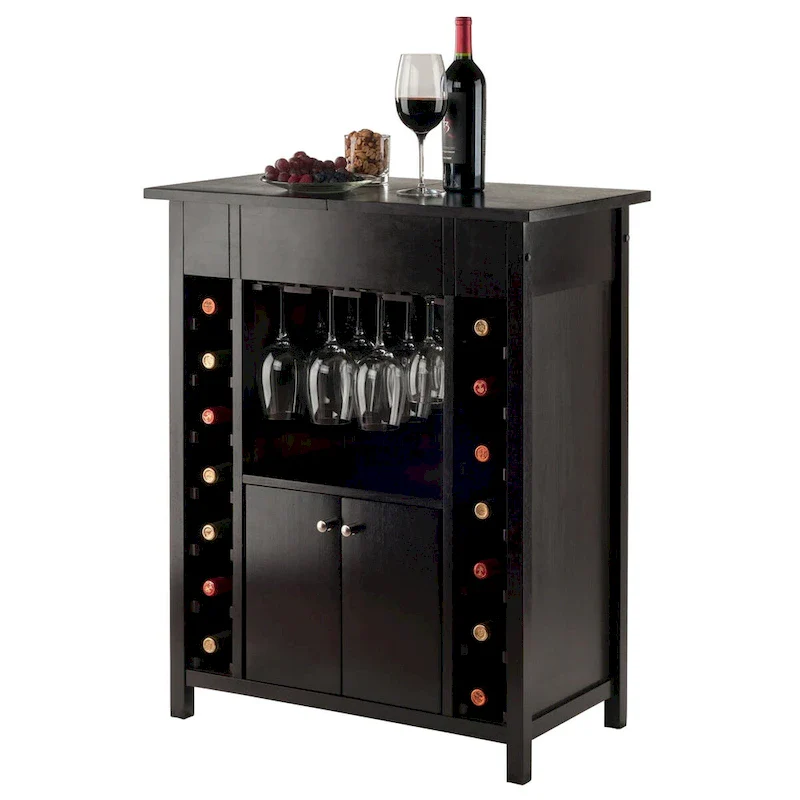 Wine Cabinet, Expandable Top, Espresso - 29.92 x 17.32 x 37.01 inches