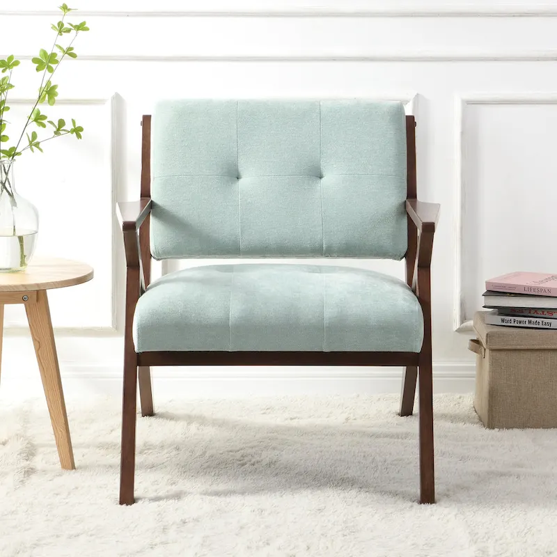 30 Mid-Century Modern Accent Chair with Plush Cushions, Angled Arm Design, and Sturdy Solid Wood Frame