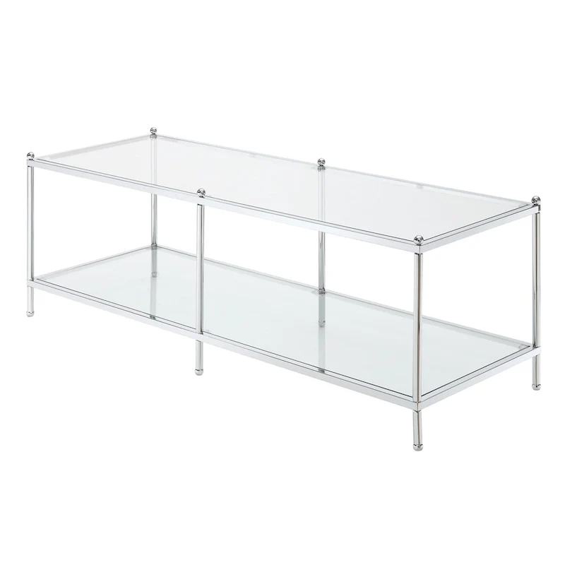 2-Tier Glass Coffee Table, Chrome/Glass & Gold Frame