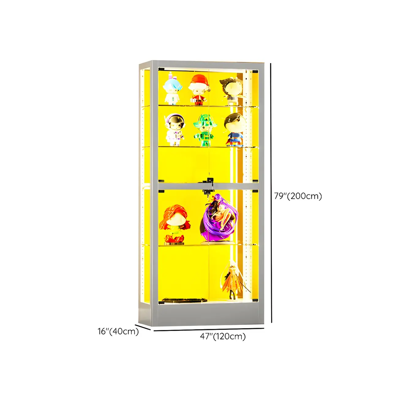 Adjustable Shelves White Glass Locking Curio Cabinet