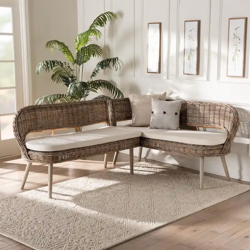 Natural Rattan Dining Nook Banquette Set