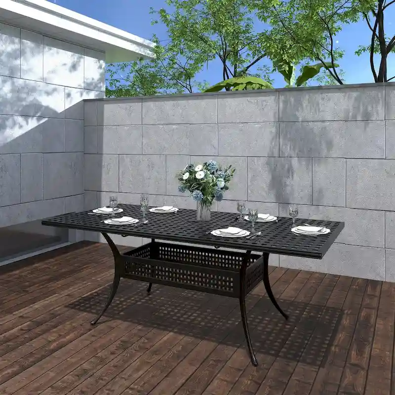 80 Patio Cast Alum Rectangular Extending Dining Table with Umbrella Hole